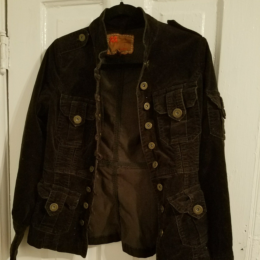 Military Inspired Velvet type button jacket